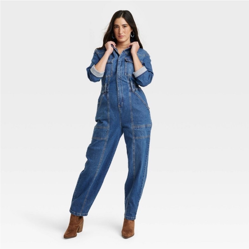 NWOT Women's Long Sleeve Denim Jumpsuit -
Universal Thread Indigo